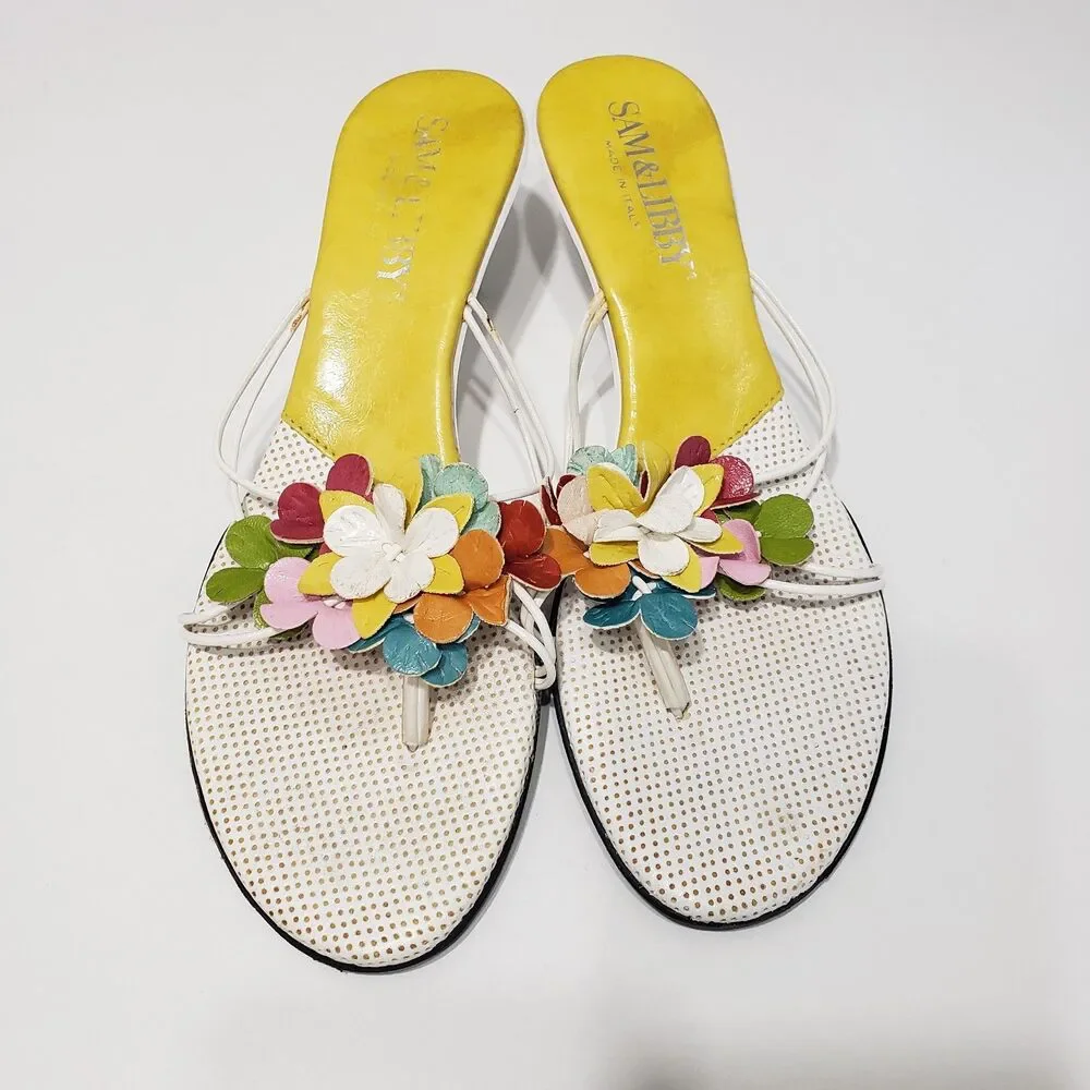 Adorable Sam & Libby Slip on Kitten Heel Colorful Sandals, Size 37 (size 6.5)